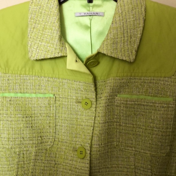 T Tahari tweed& linen blazer in citrus green color - Picture 4 of 16